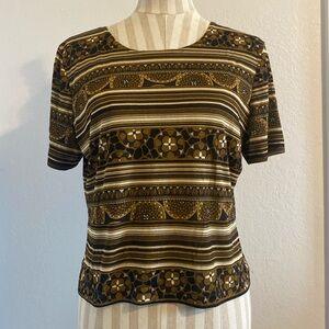 90s Vintage Striped Cropped Blouse Large